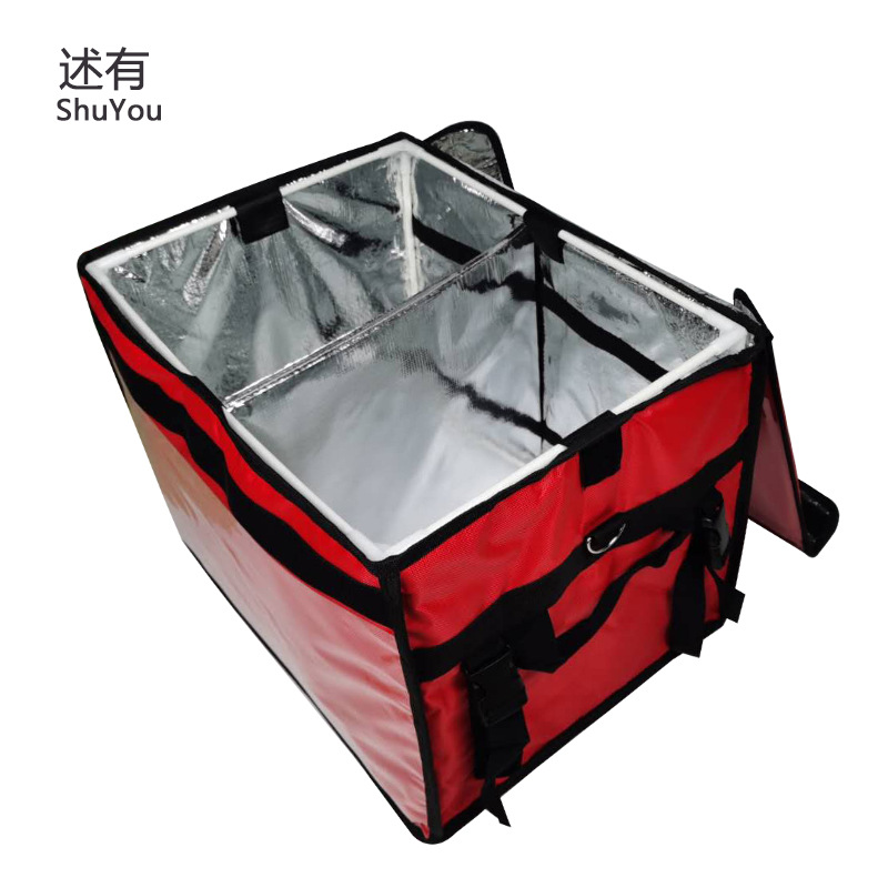 Red insulated box, takeout delivery insulated package, rider equipment, vehicle-mounted cold meal box, food delivery box, outdoor commercial ice pack Application Scenario