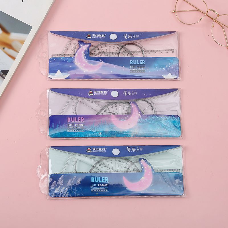 Student set of ruler 20cm square trigonometry protractor set of 4 pieces of transparent ruler set customization full figure