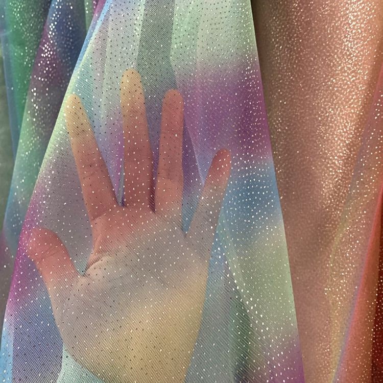 Knitted mesh fabric, dress fashion fabric, toy headwear, hair accessory, puffy skirt fabric, rainbow embossed silver mesh gauze Specification image