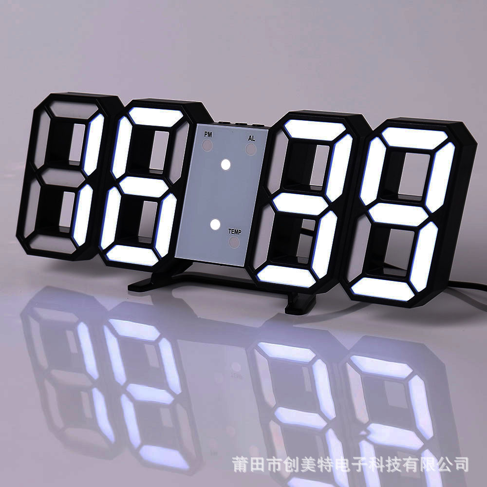 源头厂家数字3d钟led闹钟 日式电子时钟客厅3D挂钟室内温度计台钟详情图2