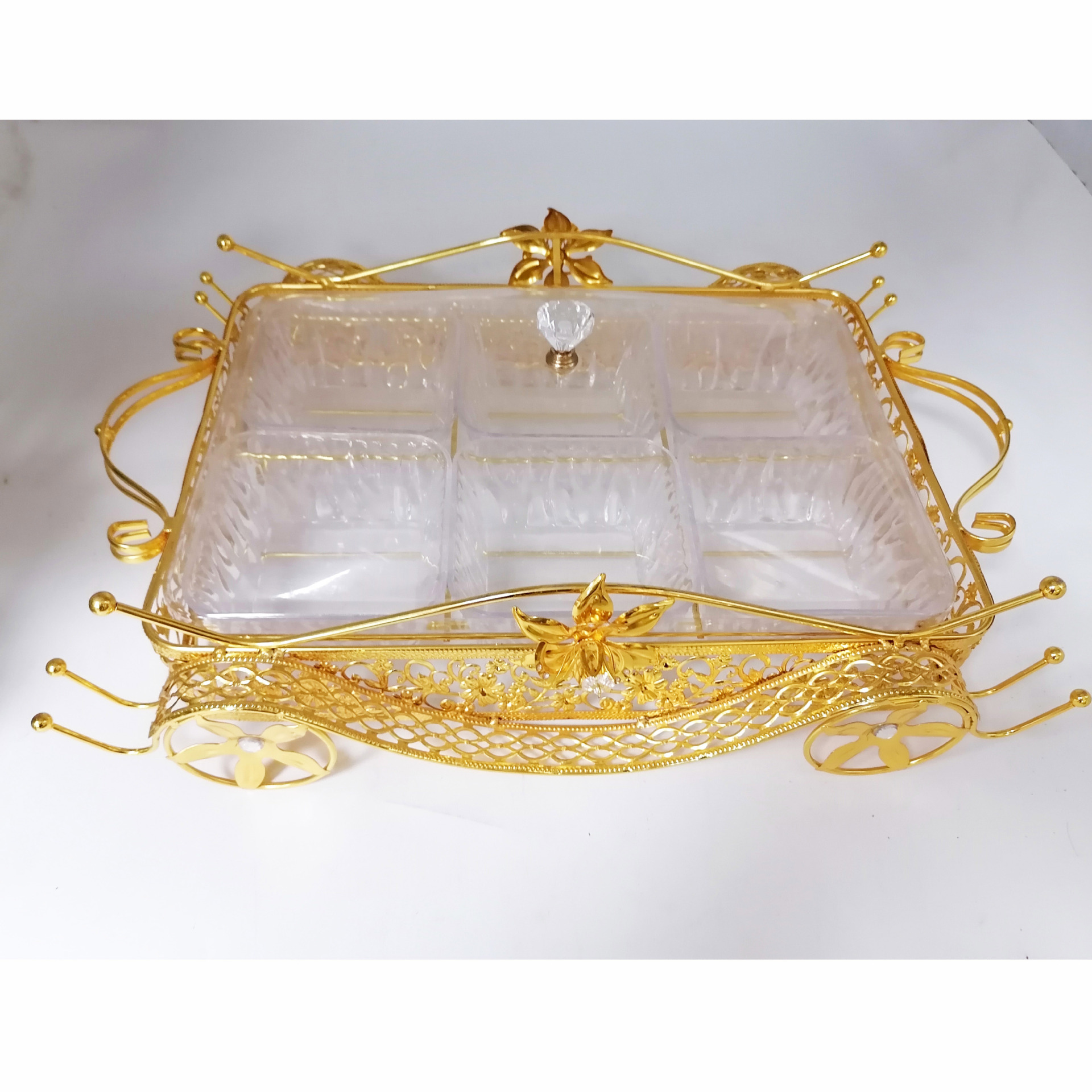 Arabic Style 6-Division Dry Fruit Tray With Lid Luxury Plated Gold Wedding Candy Box Snack Box Fruit Tray Item Picture