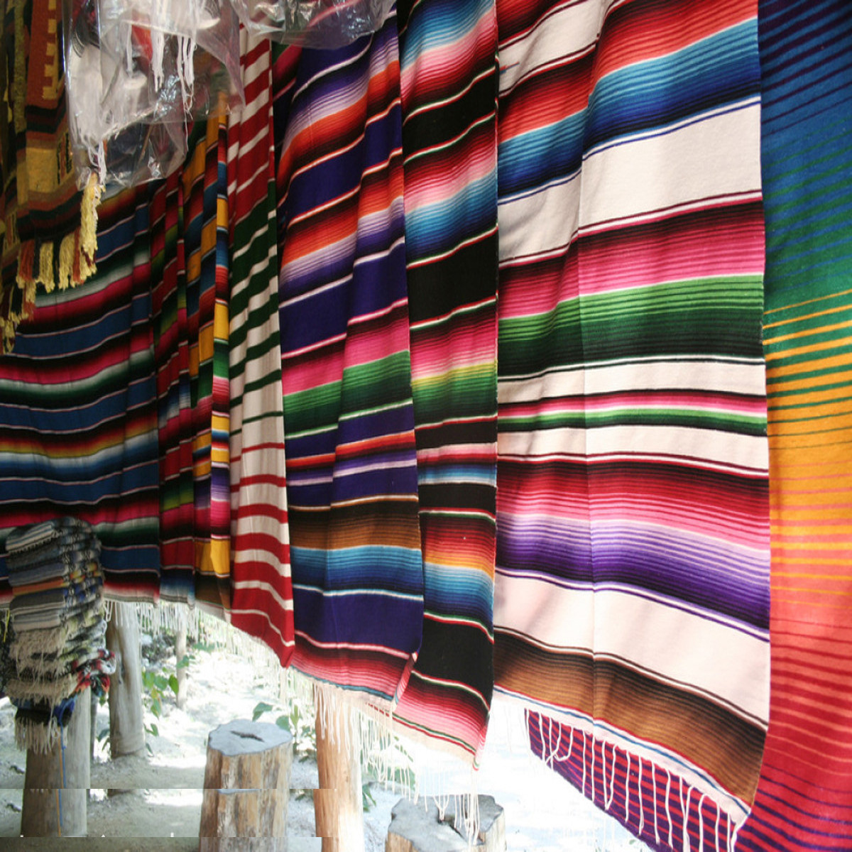 墨西哥桌旗墨西哥毯子派对桌布梭织台布流苏毛毯墨西哥桌布彩条毯详情图3