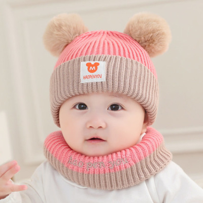 方维婴儿帽子秋冬季男女宝宝韩版针织帽婴儿帽围脖批发围脖两件套