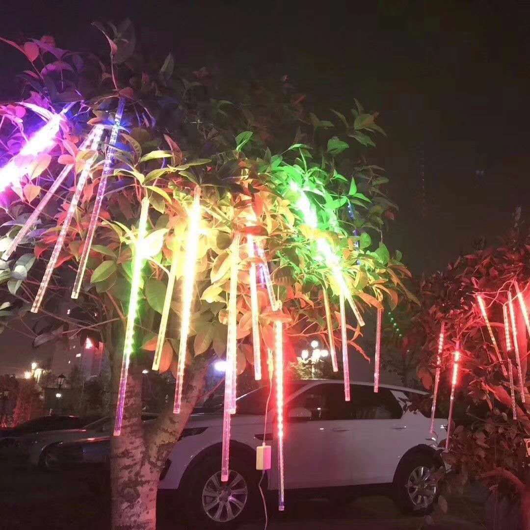 Factory direct supply of led light strings for outdoor rainproof led meteor shower, 50 cm, 8 pieces per set, colored lights for courtyard hanging lights Application Scenario