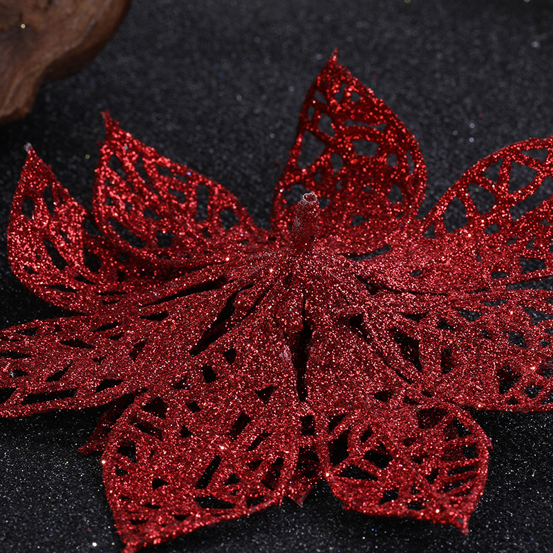 Christmas Flower Simulation Plastic Flower Christmas Tree Wreath Decoration Supplies Multi-Color Optional Christmas Hollow Gold Powder Flower Accessories details Picture