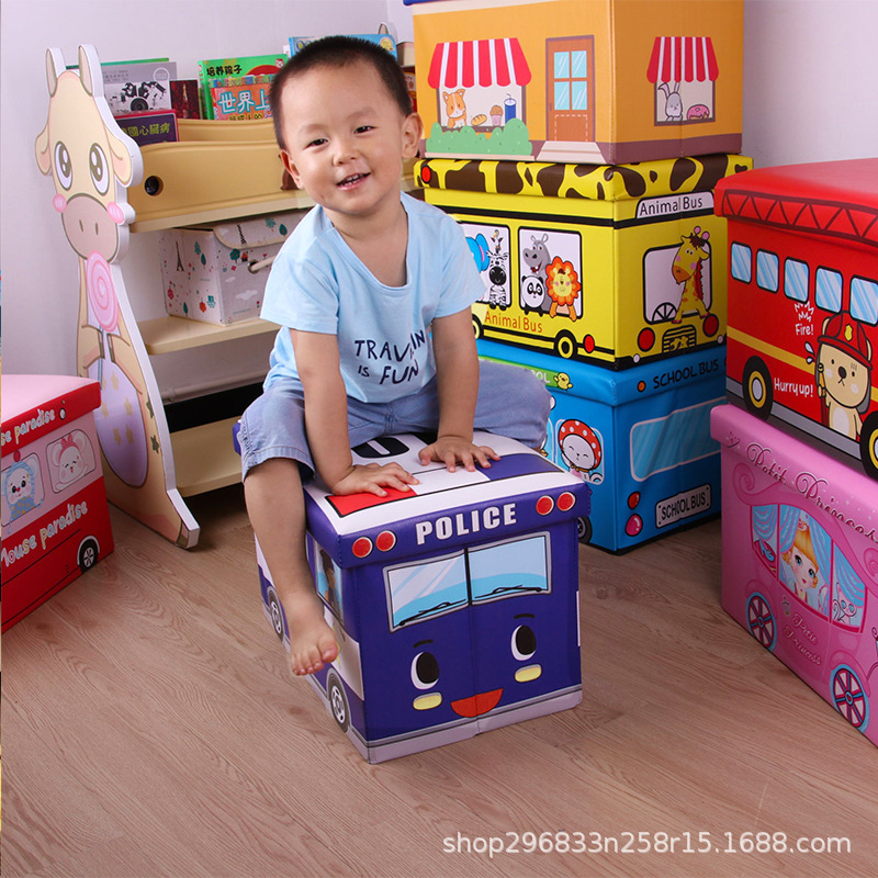 儿童收纳凳可折叠卡通储物凳大容量印花皮革置物凳家用玩具整理箱详情图2