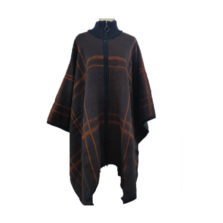 Canaan Spot Foreign Trade Europe And The United States Cross-Border Zipper Cloak Quality High Collar Slit Men's And Women's Plaid Shawl Blanket Wholesale Item Picture