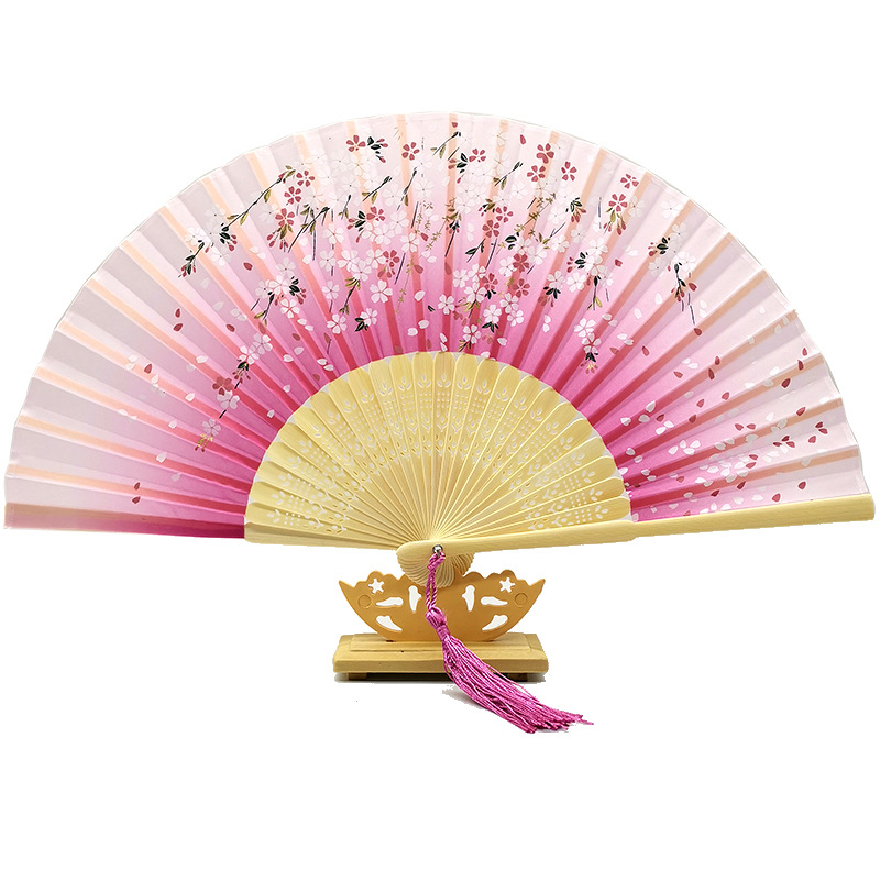 A Smile Two Green Fan Factory Direct Hanfu Ancient Fan Chinese Wind Lady Smile Fan Silk Bamboo Fan Wholesale Item Picture
