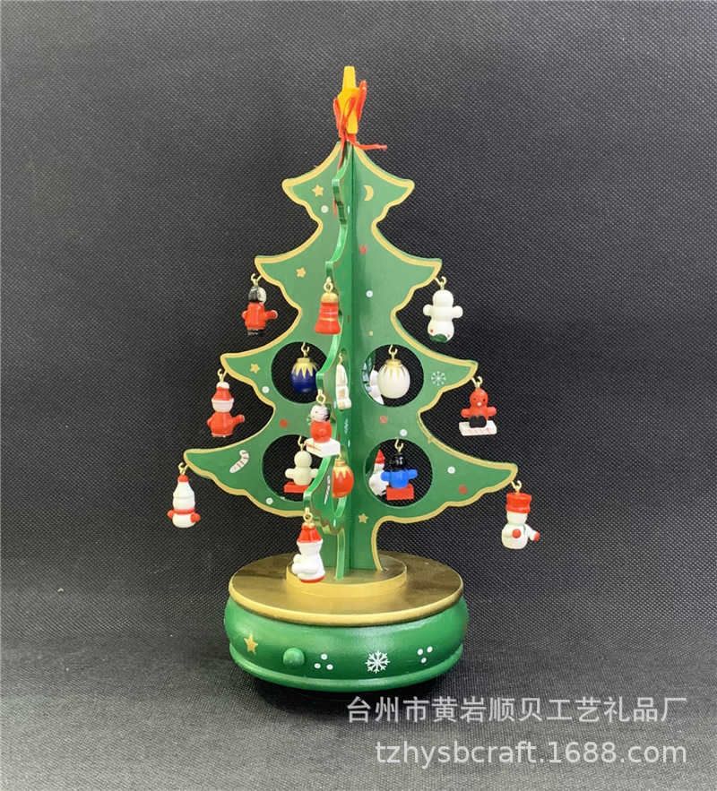 二片圣诞树挂件木质发条式音乐盒 音乐铃 圣诞场景装式八音盒详情图5