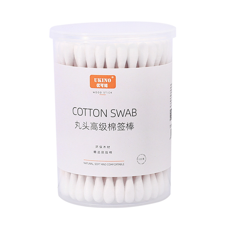 Kangmin 100 Double Head Wood Stick Cotton Canisters Wholesale Cleaning Care Cotton Swabs Disposable Ear Cotton Swabs Item Picture