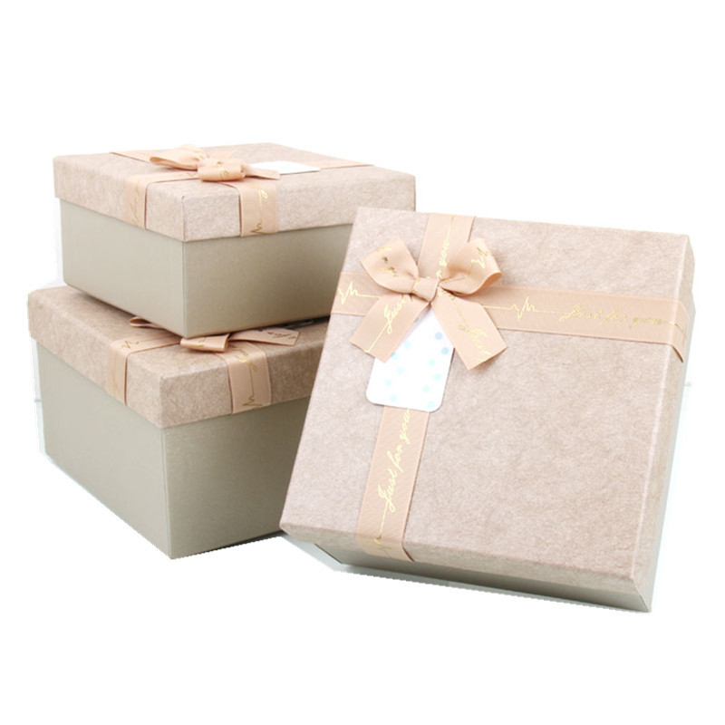 新款特种纸布纹3件套礼品包装盒 正方形硬纸盒现货供应可定 JKC详情图2