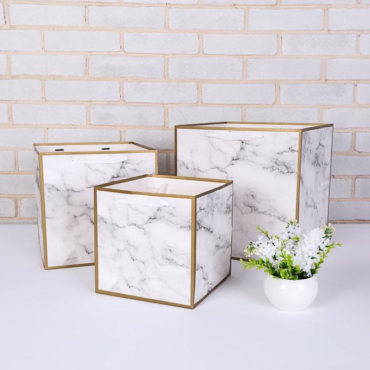 Wholesale florist Flower Bag Valentine's Day Marble Texture Gift bag tote gift bag bag thumbnail