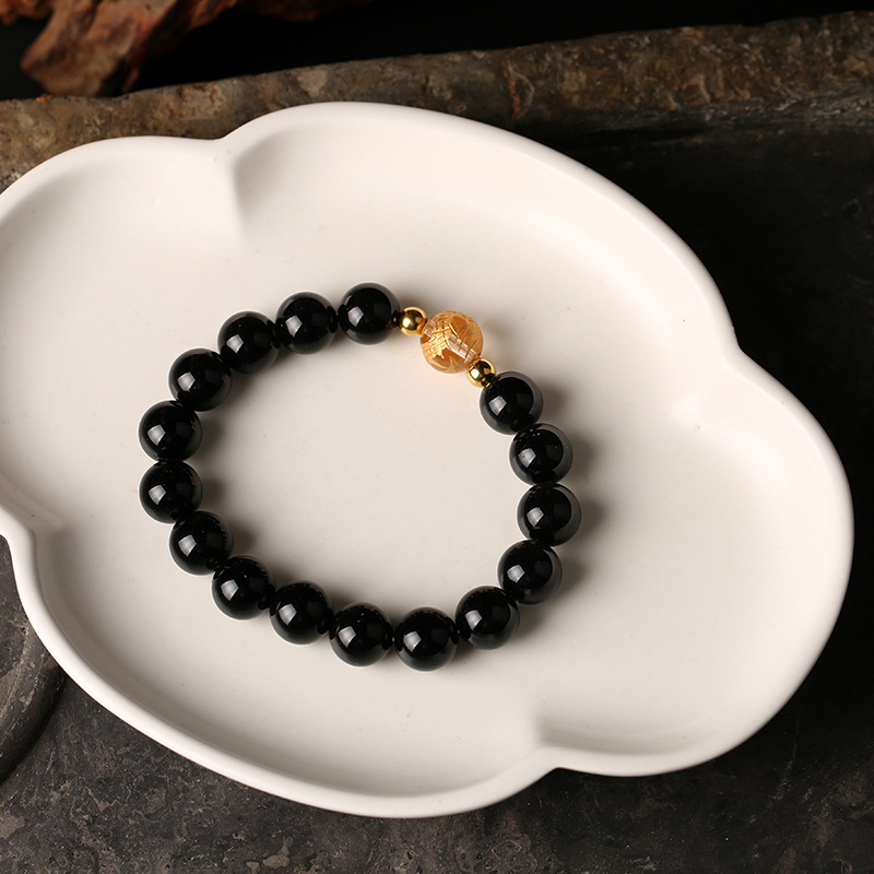 DIY original fashion bracelets in stock, natural obsidian bracelets, white crystal gilded dragon beads, men's and women's jewelry Specification image