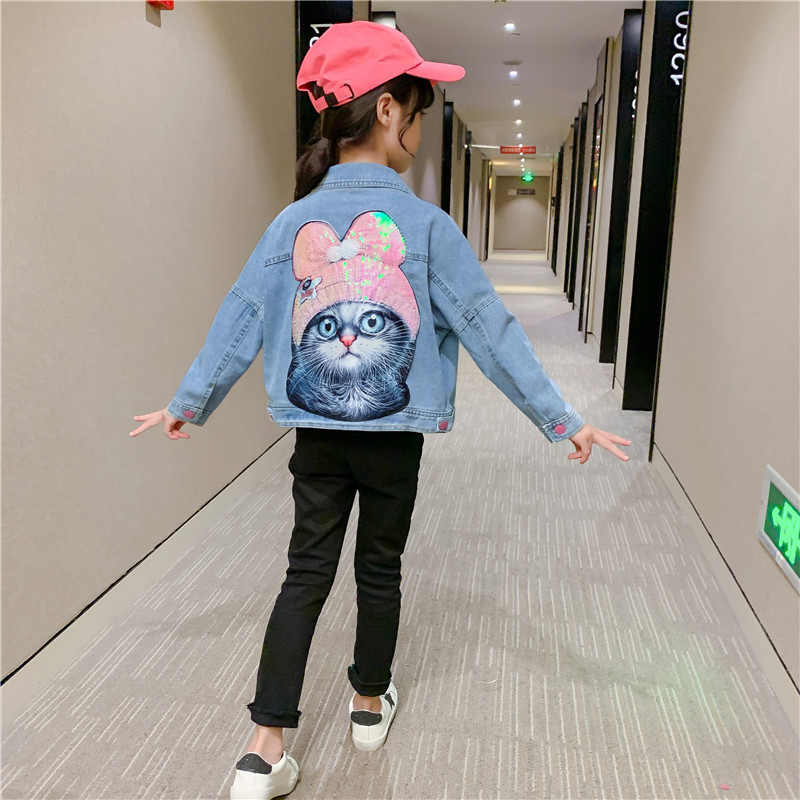 童装秋季外套女童可爱亮片猫咪牛仔上衣中大童休闲牛仔夹克童外套详情图4