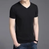 2022 Summer men's T-shirt, fashionable and casual solid color stand-up collar short-sleeved T-shirt, men's base layer, trendy men's clothing manufacturer wholesale Specification image