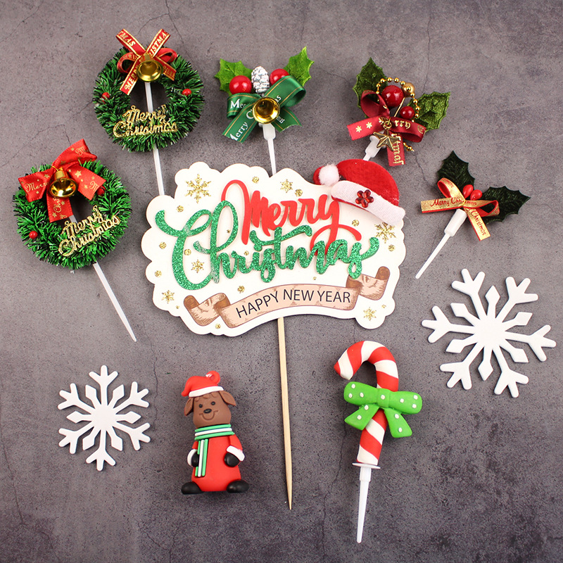 圣诞节 烘焙蛋糕装饰插件 3D圣诞树草圈蛋糕装饰品 情景插牌插签图