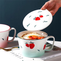 创意日式手绘陶瓷泡面碗带盖带把大容量学生泡面杯便当碗饭碗代发