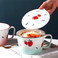 创意日式手绘陶瓷泡面碗带盖带把大容量学生泡面杯便当碗饭碗代发图