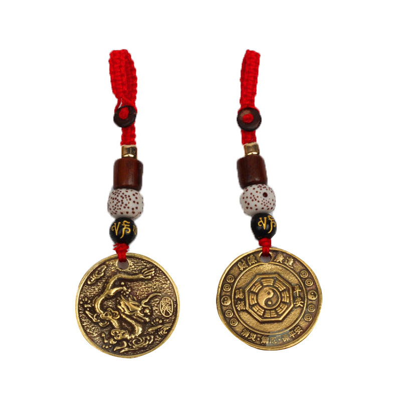 Factory wholesale hand-woven rope brass car keychains, pendants, bags, pendants, and twelve Chinese zodiac copper plate gifts Item Picture