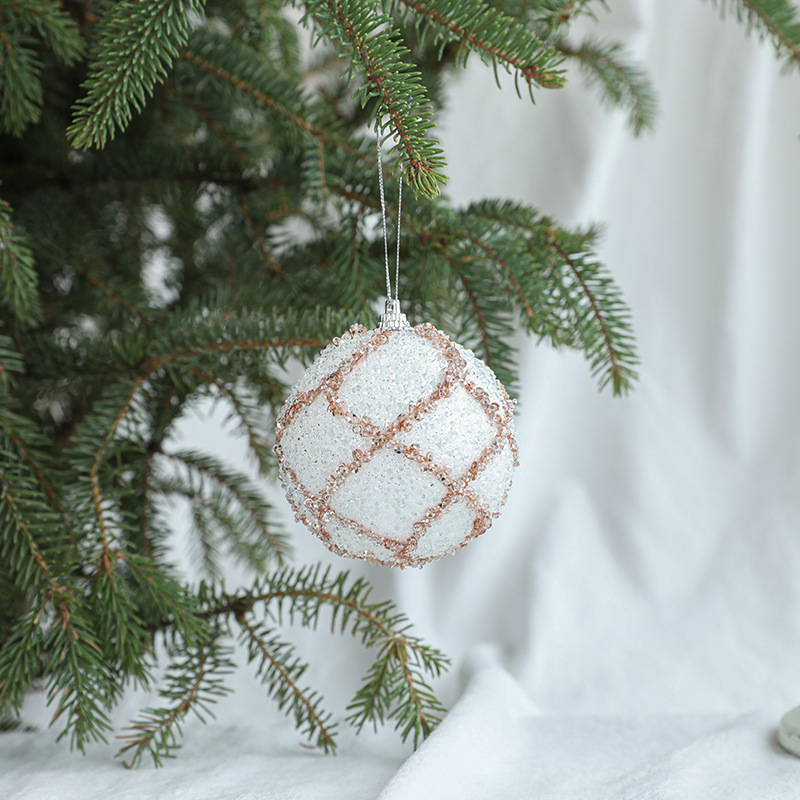 Hengtai Christmas Decoration items, powder-gold retro ball pendant, scene arrangement, 8CM Christmas hanging ball, single set Specification image