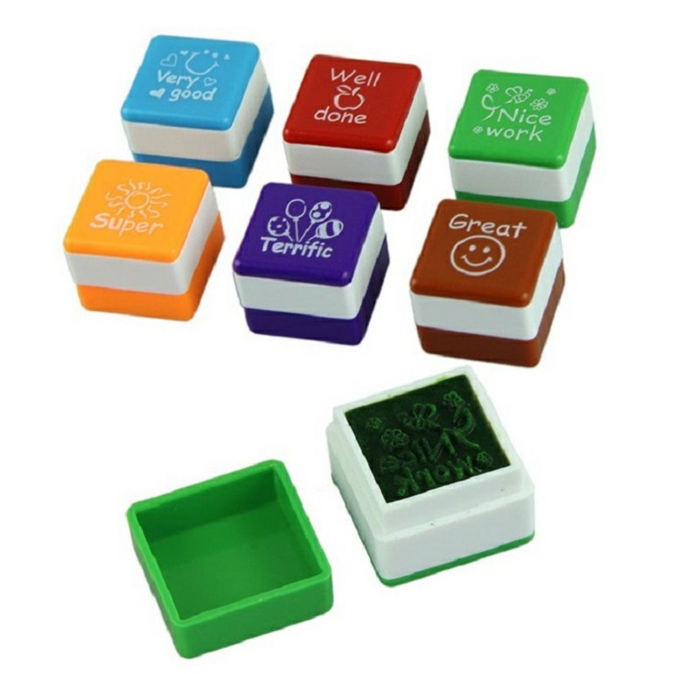 Square English encouragement teaching aid stamps, English teacher's comment stamps, a set of 6 forms, and tap water stamps details Picture