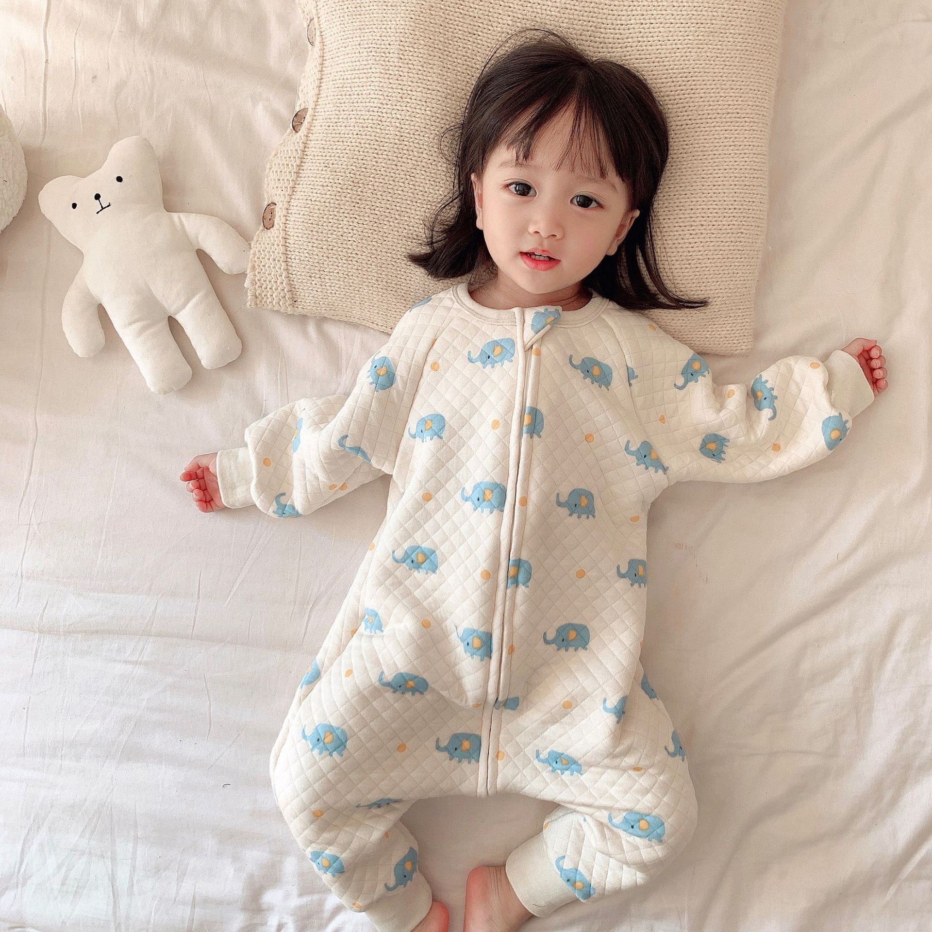 20 New styles of children's silk cotton one-piece suit, baby warm home wear, split sleeping bag, anti-kick quilt, pajamas, long sleeves, thick Item Picture