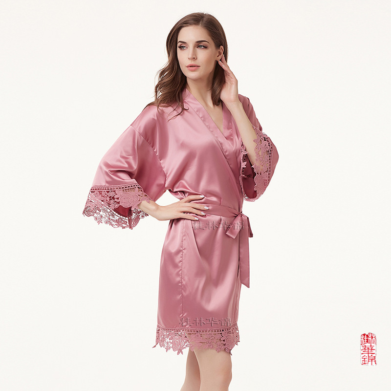 Cross-border wedding morning run Lace matte stretch bathrobe, matte satin lace bathrobe A900A XXXL Specification image
