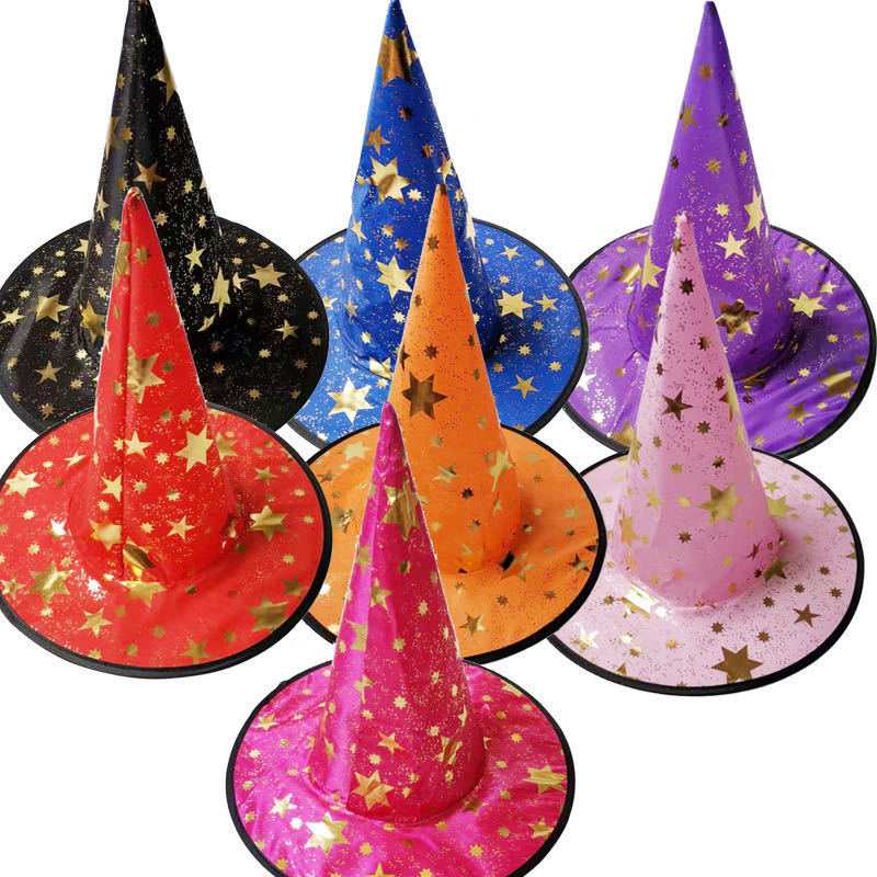 万圣节五星帽子万圣节装饰装扮道具派对道具魔术师尖顶帽印花帽详情图2