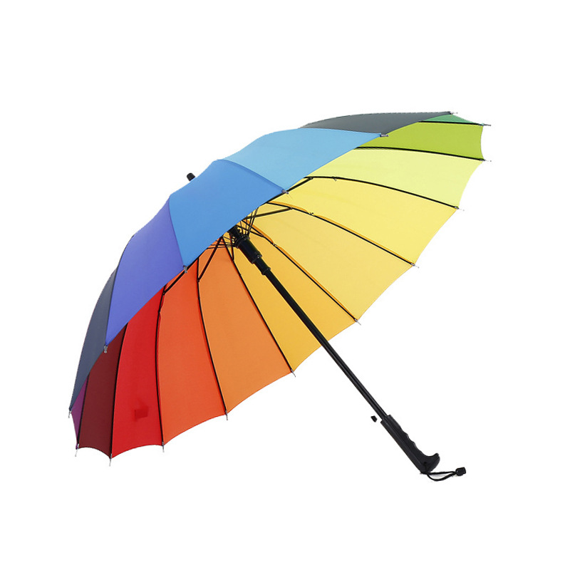 16骨素色直杆彩虹雨伞 自动长柄雨伞定制广告礼品伞可加印LOGO详情图5