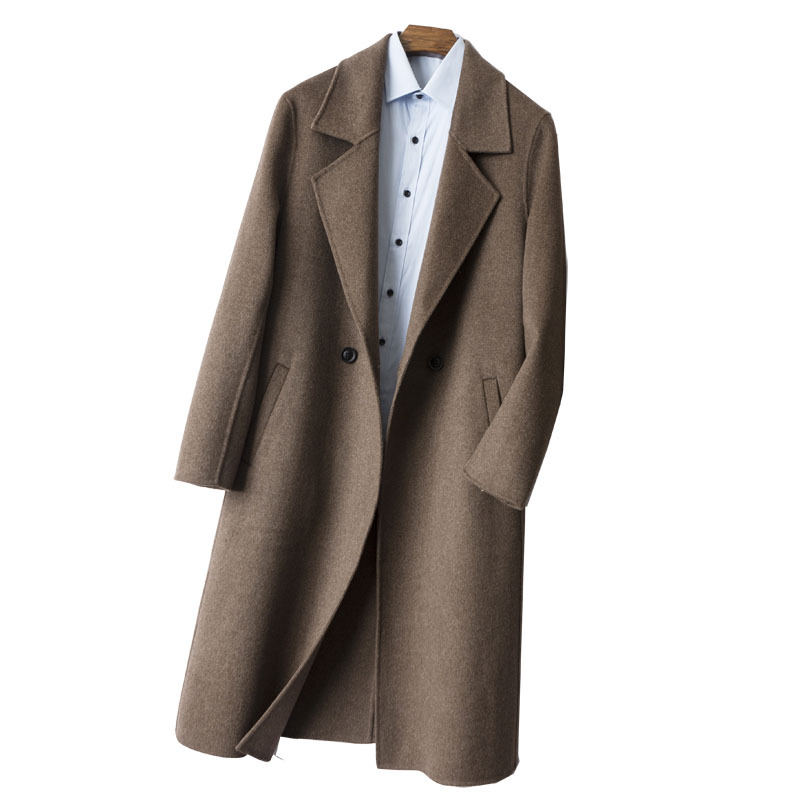 Pure wool double-sided woolen overcoat for men, mid-length knee-length double-sided cashmere coat, suit collar, woolen windbreaker Item Picture