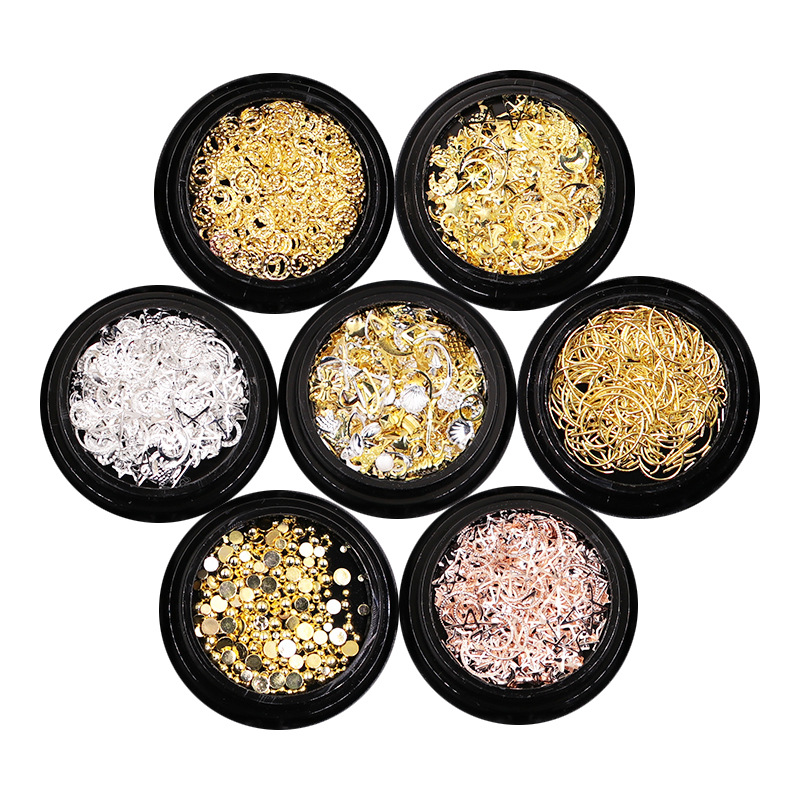 Mix the new nail stickers, metal frame accessories, Japanese golden star and moon hollowed-out long nail rivets with shanilak Specification image