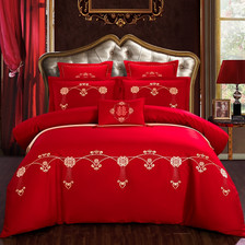高端中式婚庆四件套大红纯棉绣花床上用品床品套件多件套一件代发