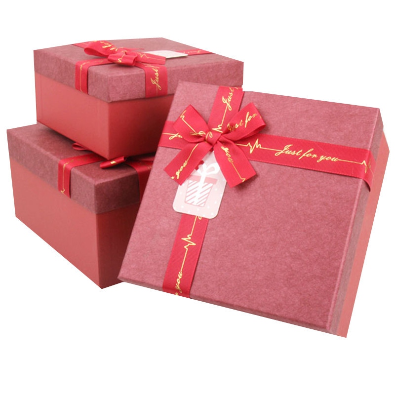 新款特种纸布纹3件套礼品包装盒 正方形硬纸盒现货供应可定 JKC