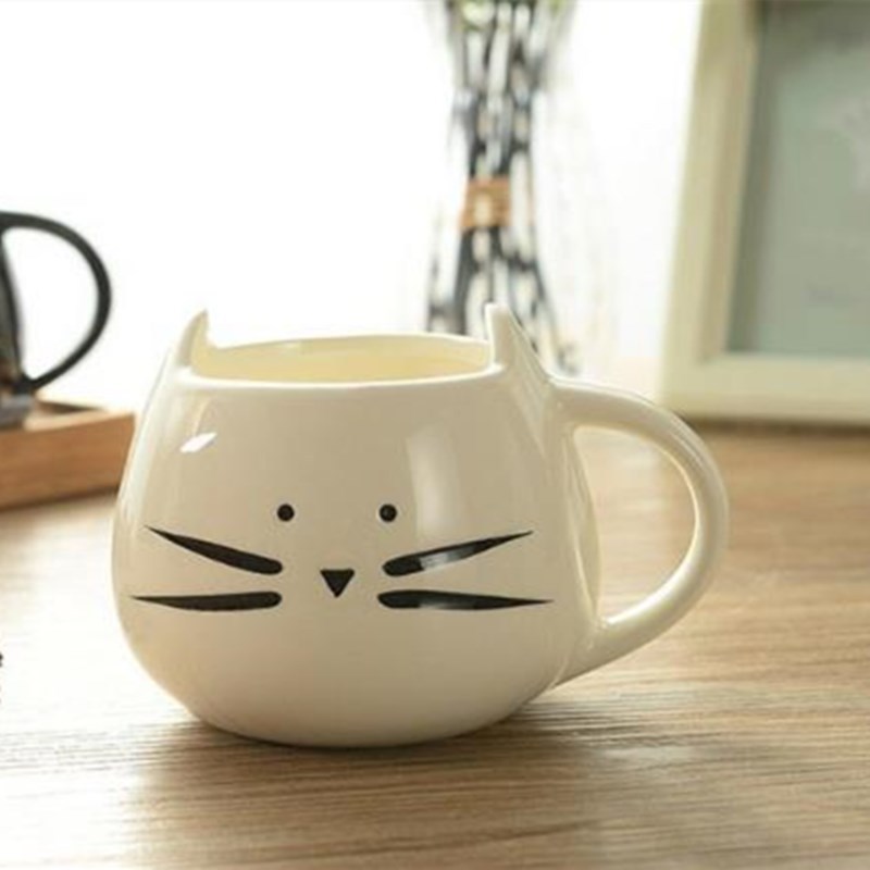 创意新品黑白猫陶瓷杯可爱情侣杯子咖啡杯实用马克杯子 猫咪杯子图