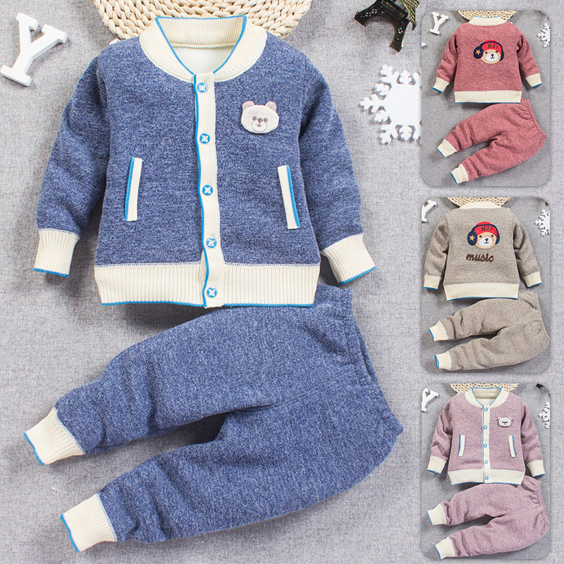 New fleece children's suits for autumn and winter 2023: Knitted cardigan jackets for boys and girls, knitted sweaters for infants and babies Specification image