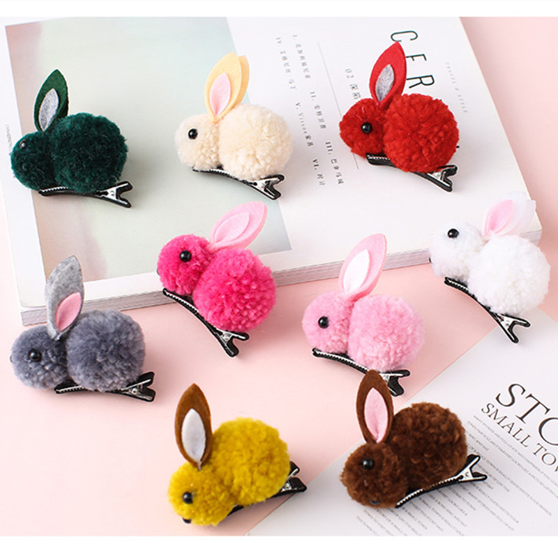 Korean version of cute pom-pom rabbit hair bands, hair bands, children's hair ties, cartoon plush hair ties, women's rubber bands, hair clips and headwear Specification image