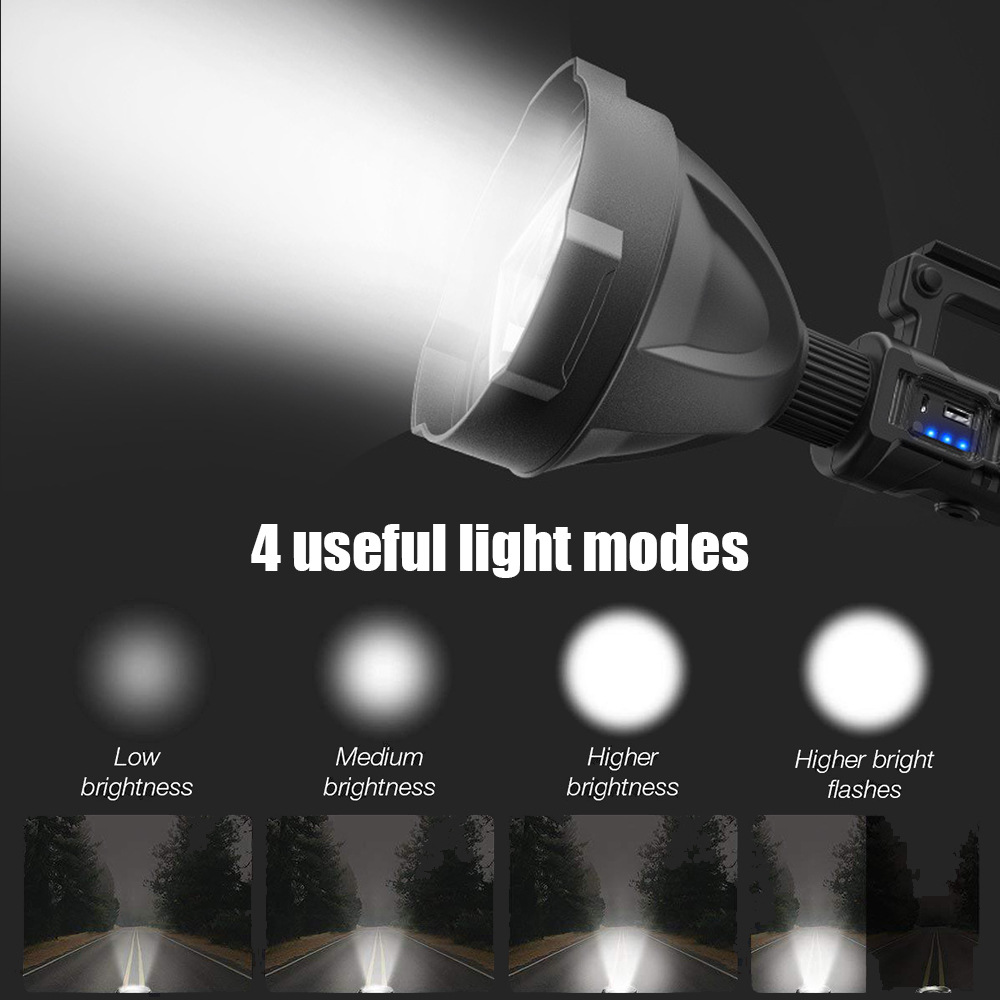 新款P70强光探照灯户外多功能照明LED手电筒远射防水充电手提灯详情图2
