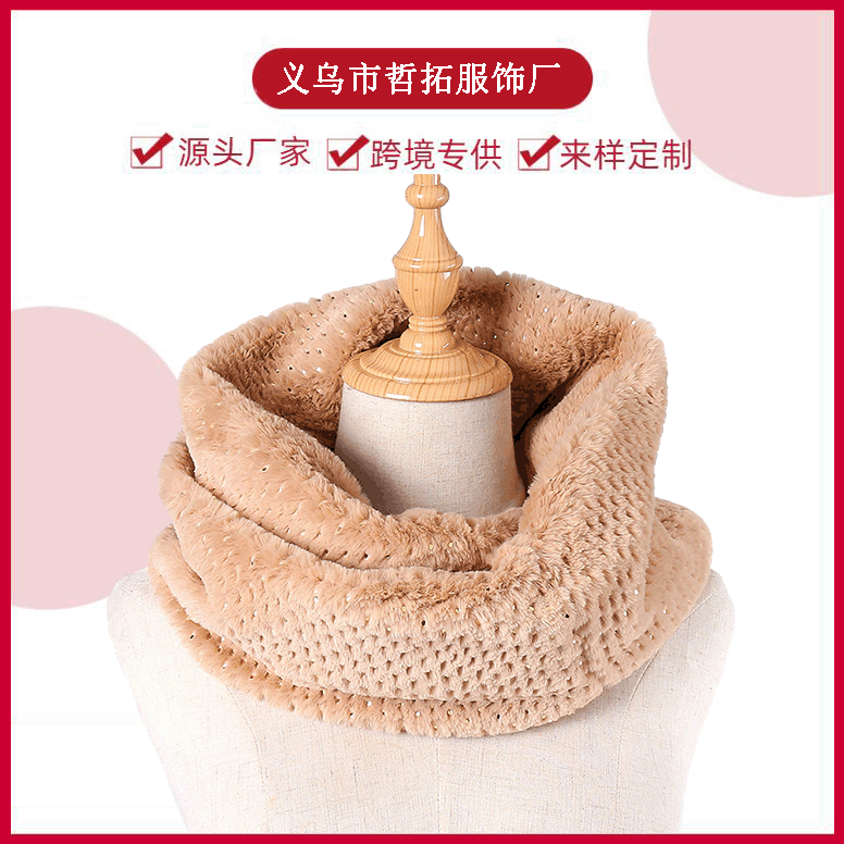 Cross-Border Rabbit Hair Golden Dot Cross Neck Popular Design For Women Knitted Imitation Snooker Imitation Fur Scarf Women details Picture