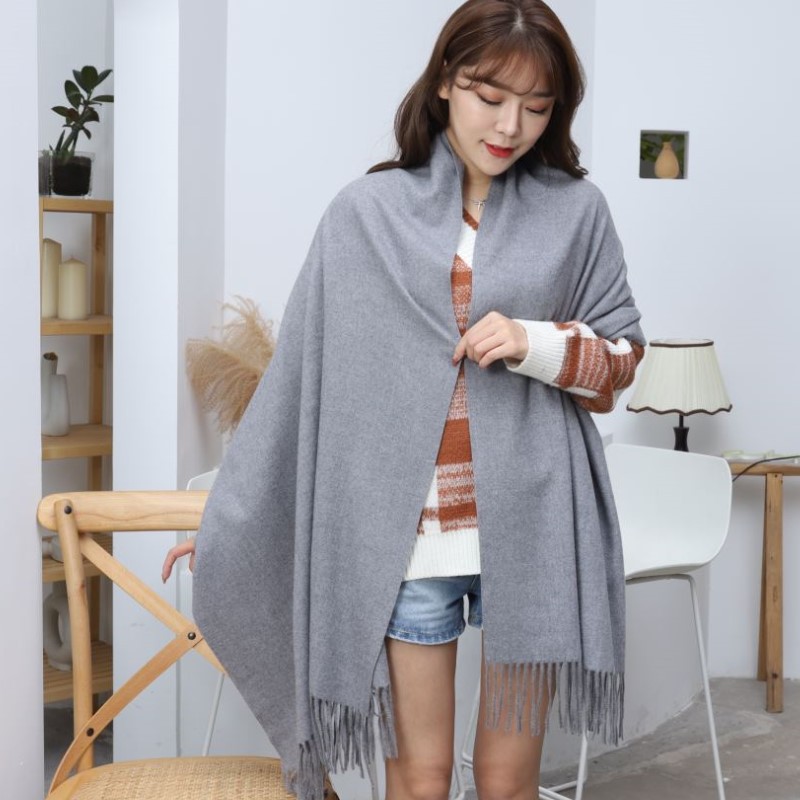Wool Scarf Women's Autumn Winter 2024 New Thick Warm Shawl Solid Color Cashmere Scarf Men's Winter Scarf
