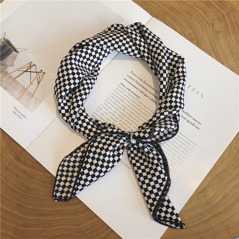 East Gate New All-Match Temperament Black And White Checkered Small Square Scarf Silk Scarf Female Spring And Autumn Decorative Scarf Scarf Wholesale 55 Specification drawing