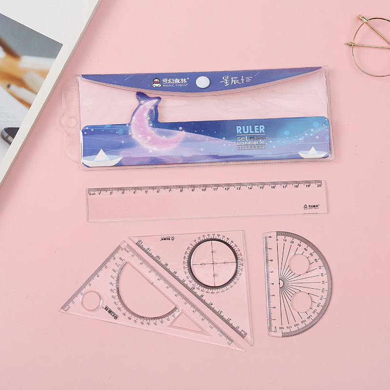 Student set of ruler 20cm square trigonometry protractor set of 4 pieces of transparent ruler set customization Specification drawing