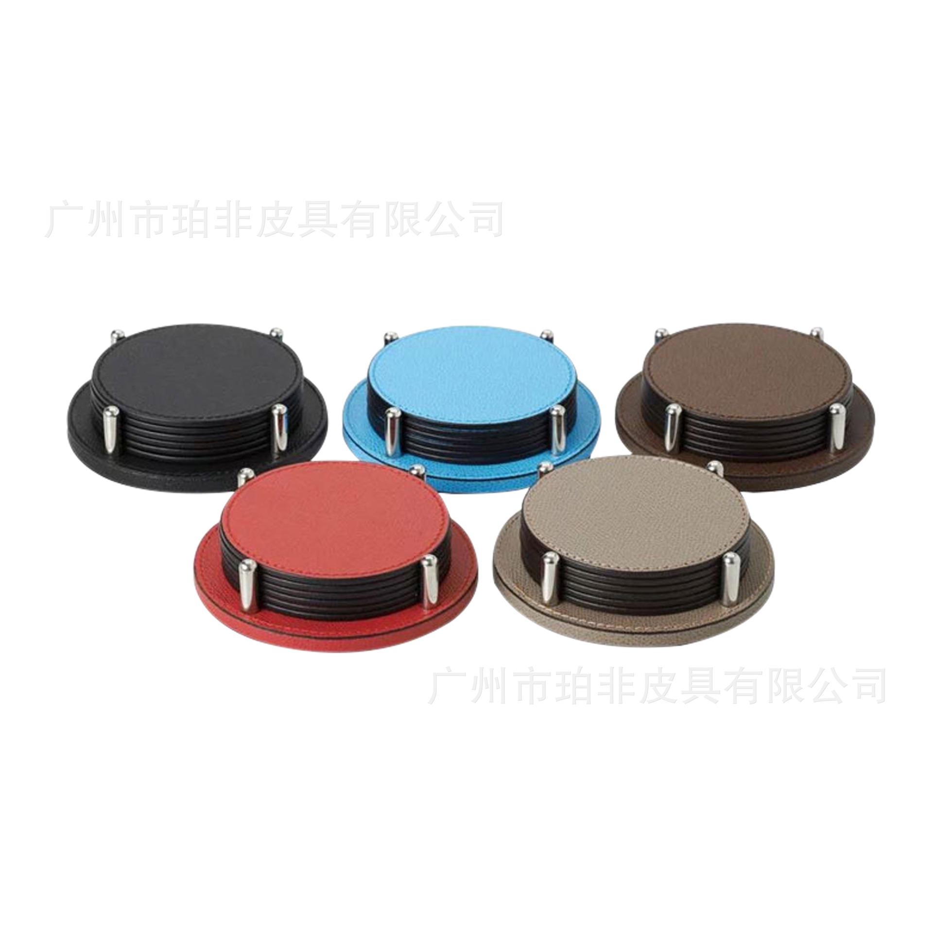 Creative Round Leather Coasters, Pu Imitation Leather Heat-Insulating Tea Coasters, Business Club Coffee Mats, 4-Piece Set Item Picture
