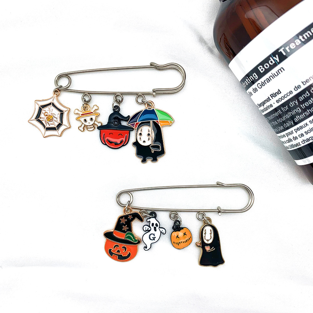 Diy Handmade Ins Halloween Brooch Pumpkin Ghost Spider Web Cartoon Drip Alloy Bag Hat Accessories Specification drawing