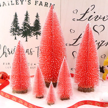 红色加雪迷你圣诞松针树圣诞节装饰仿真木头底聖誕樹橱窗摆件盛发