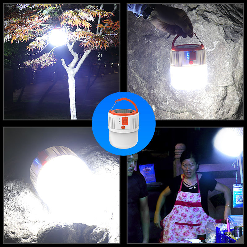 新款LED移动夜市灯 地摊灯 球泡灯家用停电应急灯 太阳能充电灯泡详情图4