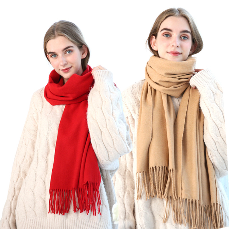 Scarf Female Autumn And Winter Pure Color Imitation Cashmere Art Everything Chinese Red Long Spring And Autumn Air-Conditioned Room Warm Shawl Thick Specification drawing