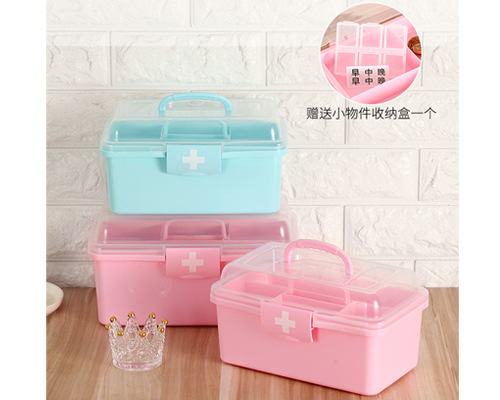 Factory direct sales of plastic portable multi-layer first aid kits, including six-compartment medicine boxes and large family storage medicine boxes details Picture