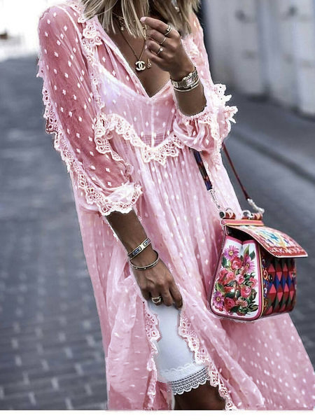 In stock: shopify, AliExpress, lazada, Amazon, wish's best-selling polka dot jacquard long-sleeved dress Specification image