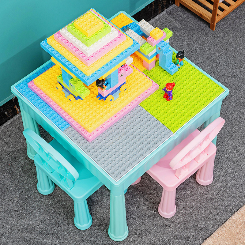 多功能儿童益智学习游戏积木桌玩具兼容积木桌椅一桌两椅厂家批发详情图4