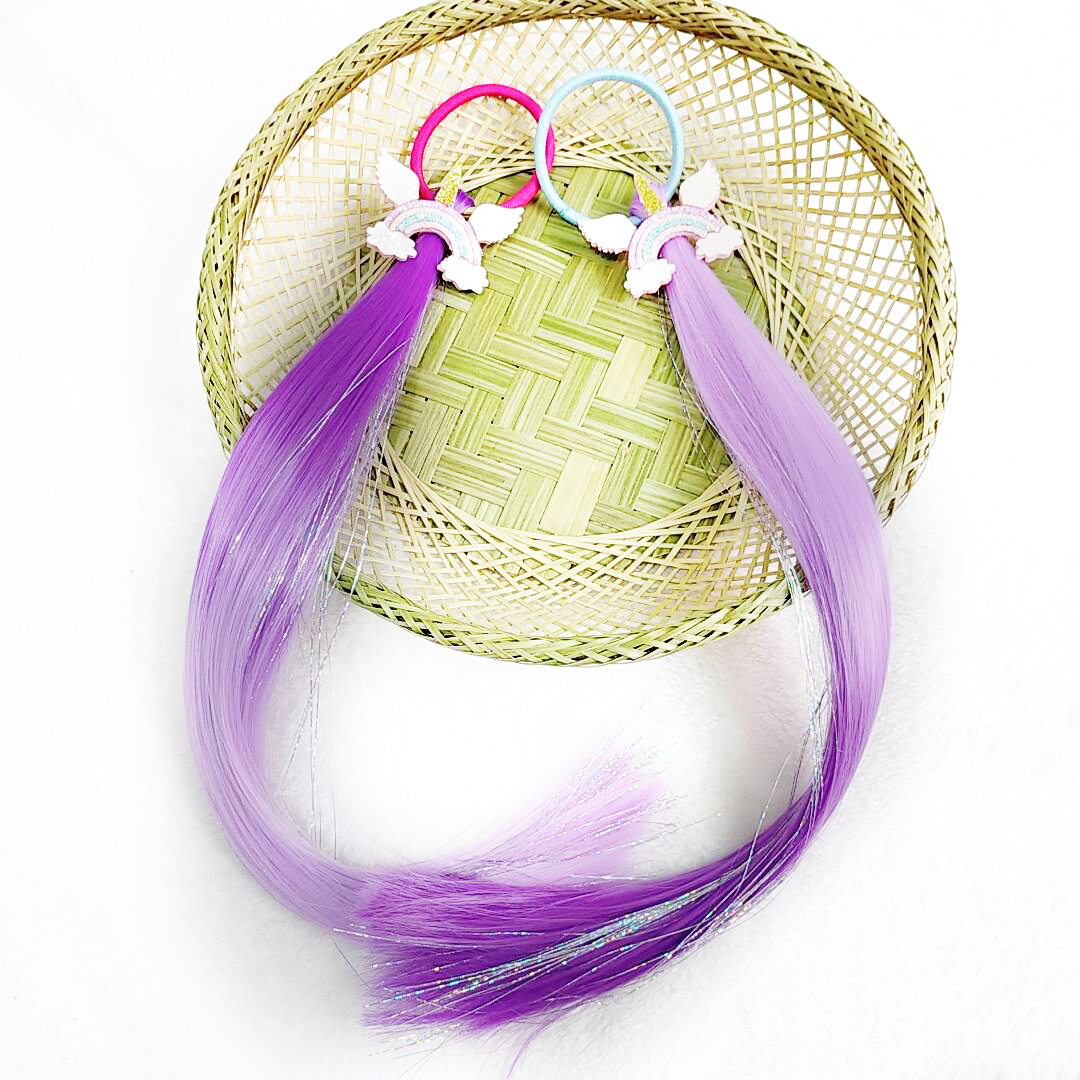 Children's fake hair manual bow color wig ponytail wave waveless waveless connection method manufacturers direct sales Specification drawing